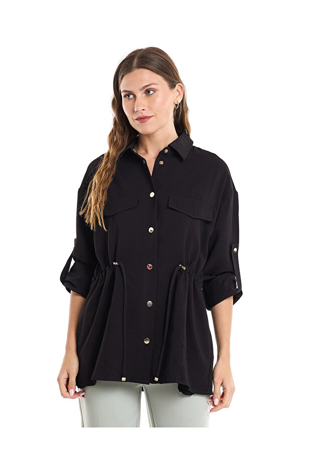 Solid Jacket with Snap Button Closure