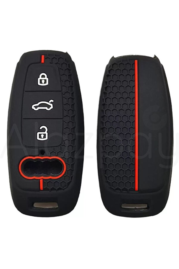 For Audi A3 A4 A6 A7 A8 & B9 C8 4K D5 & S7 S8 & Q7 Q8 & E-Tron Silicone Pattern Key Case Cover (Black)