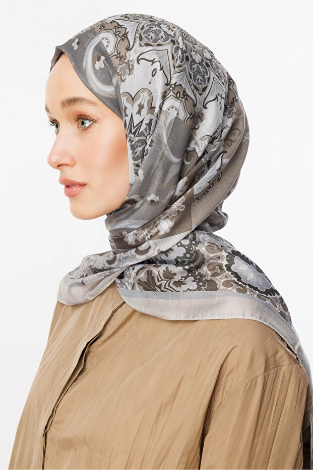 Stone Color Solhar Pattern Cotton Shawl - 3