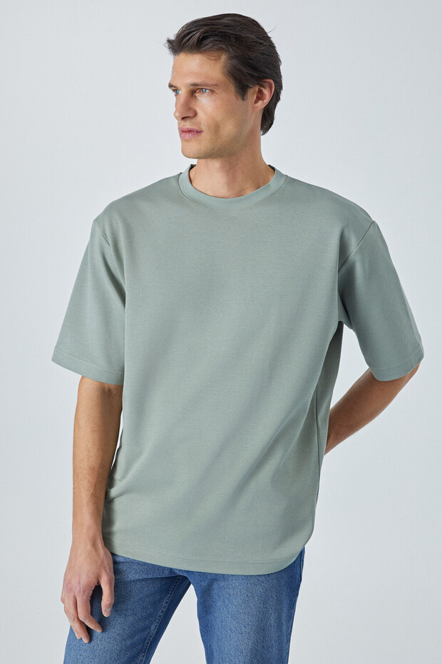 Hison Men's Relaxed Crew Neck Short Sleeve Green T-Shirt