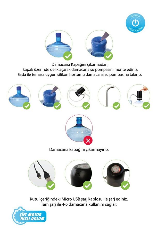 " Şarjlı Damacana Su Pompası - Çift Motorlu, Wp200 Modeli, Usb Şarj Edilebilir" - 7