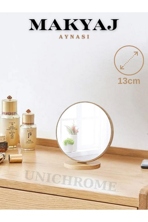 Masaüstü Ayna Ayarlanabilir Menteşeli 13 Cm Oval Görünümlü Ahşap Makyaj Cilt Bakımı Make Up Mirror - 1