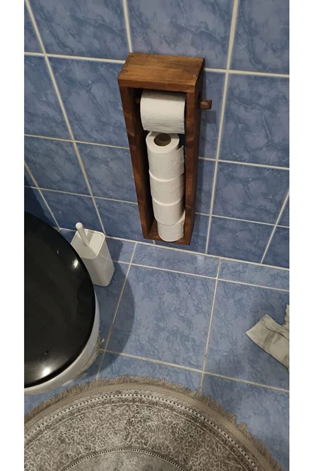 Dekoratif Ahşap Wc Kağıtlığı – Banyo Uyumlu Tuvalet Kağıt Tutucu - Tuvalet Kağıt Askısı - 6