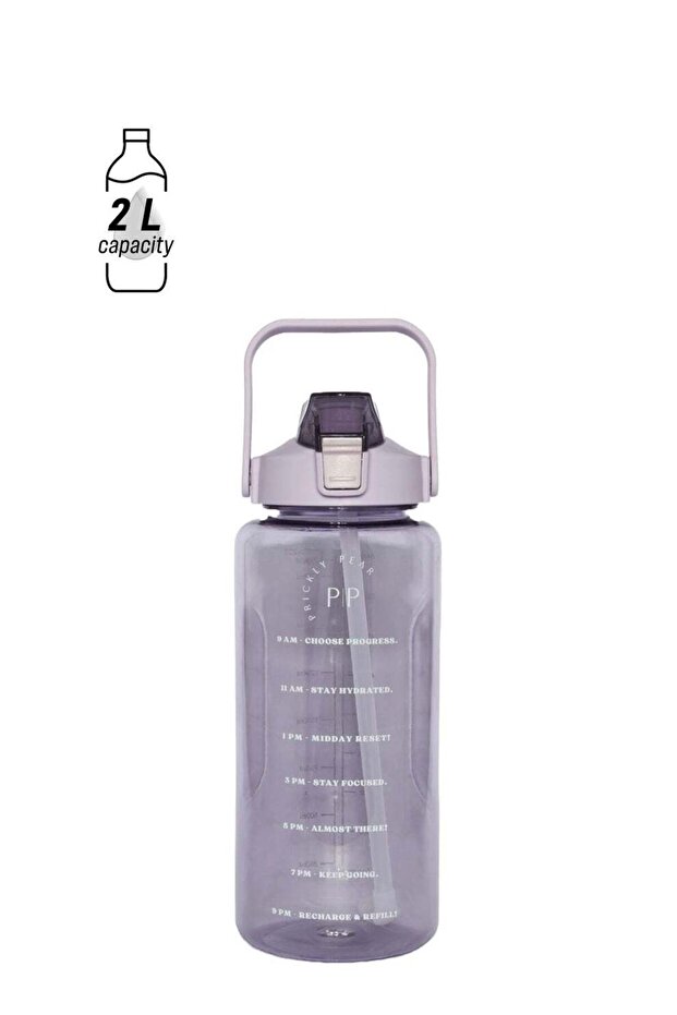 Purple Tracker 2L Water Bottle - Large Hydration Bottle with Straw