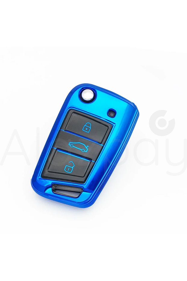 Volkswagen Compatible Polo, Golf, T-Roc, T-Cross, Passat, Jetta, Taigo, Tiguan, Glossy Tpu Key Case Cover (Blue)