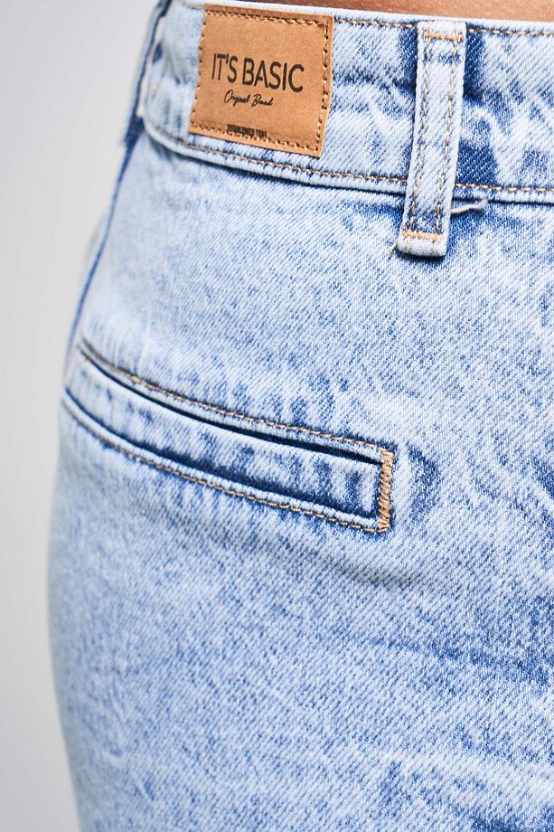 Kadın Ice Kot Rengi 11s5-3 Süper Mini Boy %100 Koton Denim Mini Şort - 5