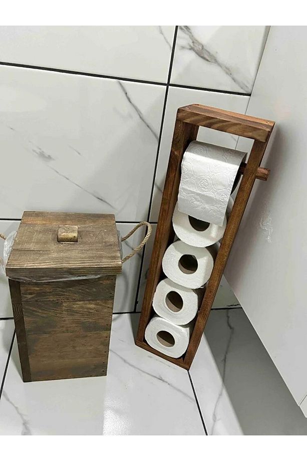 Dekoratif Ahşap Wc Kağıtlığı – Banyo Uyumlu Tuvalet Kağıt Tutucu - Tuvalet Kağıt Askısı - 3