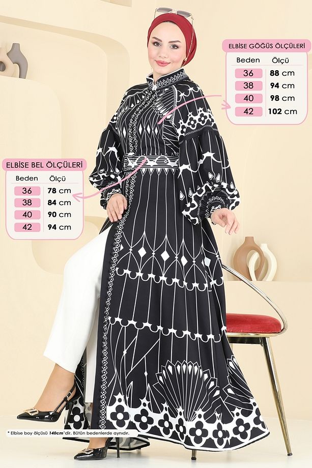 SUAL Kaplama Kemerli Elbise 42129JNF844 Siyah - 7