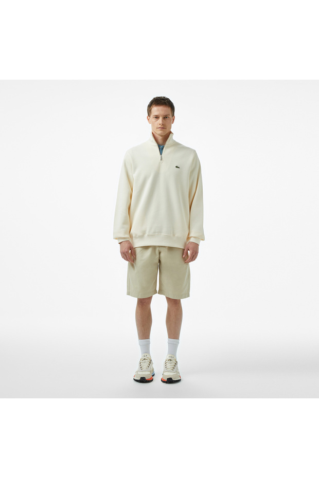 Erkek Classic Fit Yarım Fermuarlı Krem Sweatshirt - 4