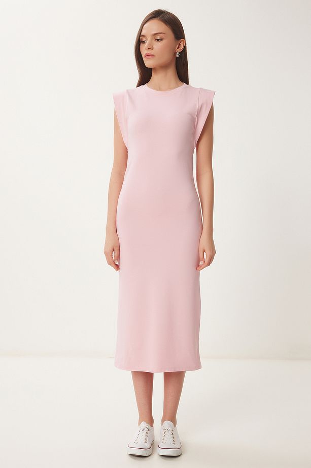 Basic Yazlık Midi Örme Elbise PEMBE LFW0004 - 4