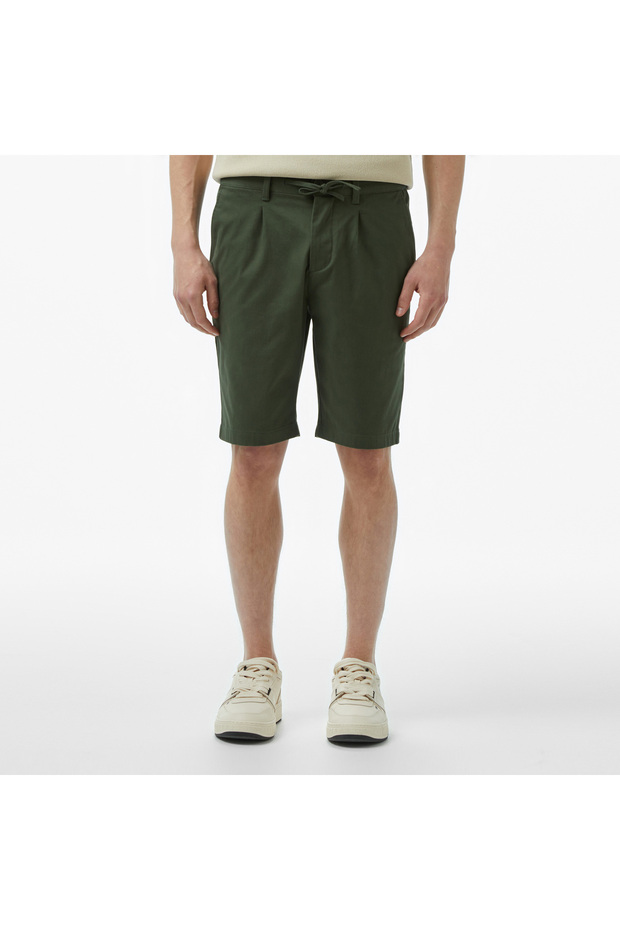 Erkek Tapered Fit Haki Bermuda Şort - 2