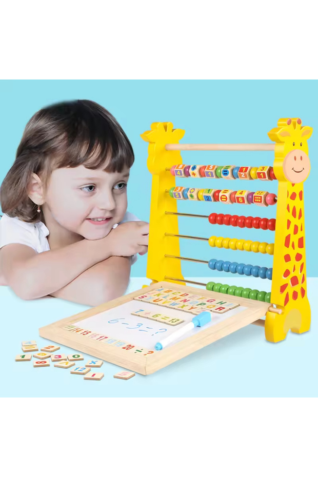 Wooden counting set with double-sided writing board and magnetic letters and numbers - Giraffe model - 7