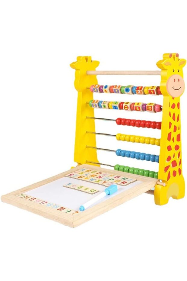 Wooden counting set with double-sided writing board and magnetic letters and numbers - Giraffe model - 1