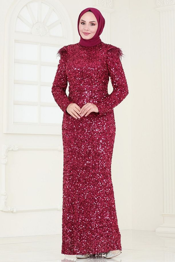 SUAL Pul Payet Detaylı Abiye 4762D170 Bordo - 1