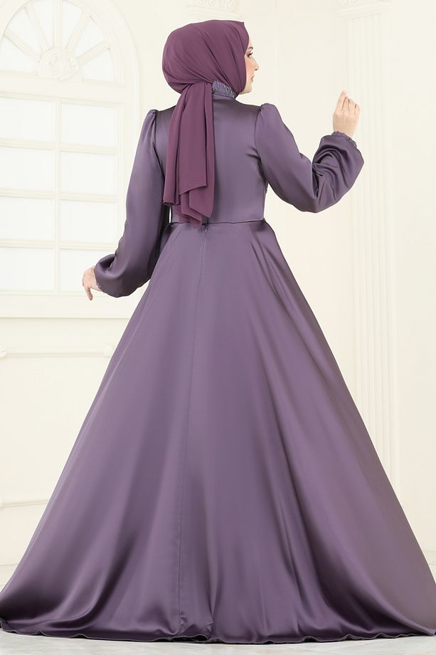 SUAL Drapeli Pelerin Abiye 4928D170 Koyu Lila - 4