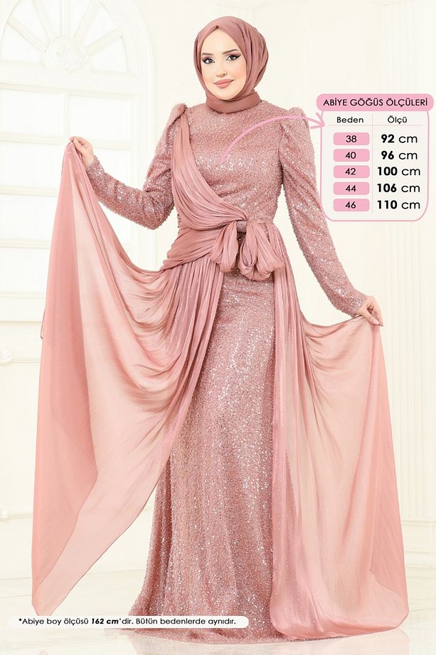SUAL İşlemeli Kuyruk Detay Abiye 5076D170 Gül Kurusu - 2