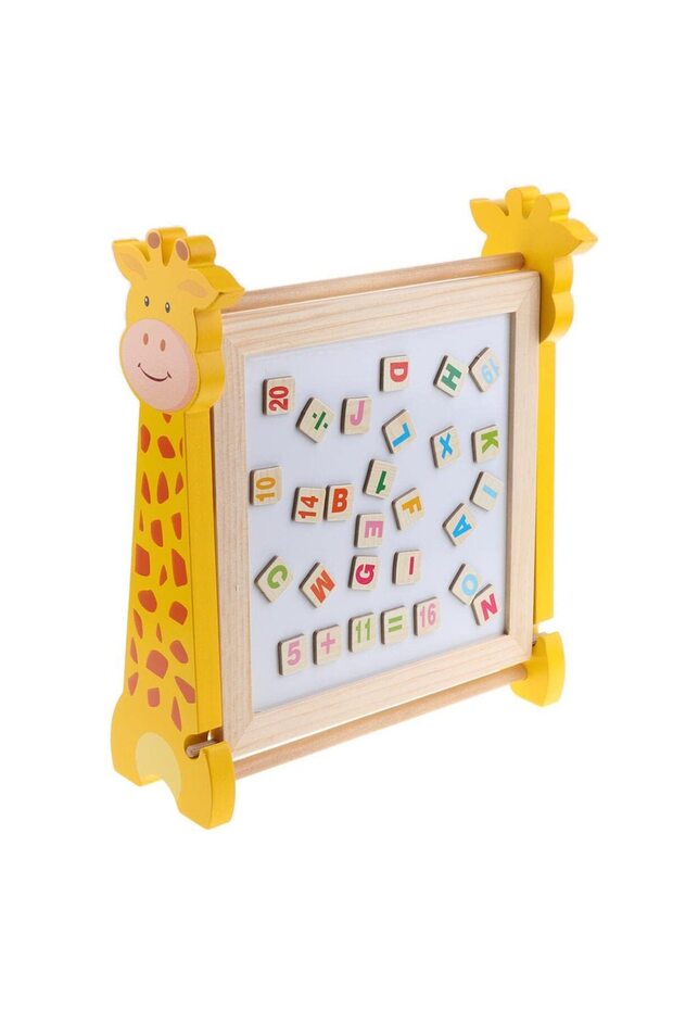 Wooden counting set with double-sided writing board and magnetic letters and numbers - Giraffe model - 8