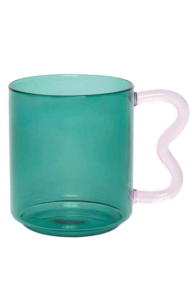 Decor Curve Handle Glass Mug, Green
