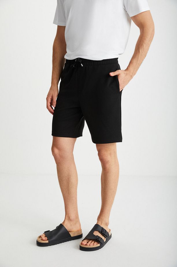 Lorven Erkek Bağlamalı Regular Fit Siyah Şort & Bermuda - 2
