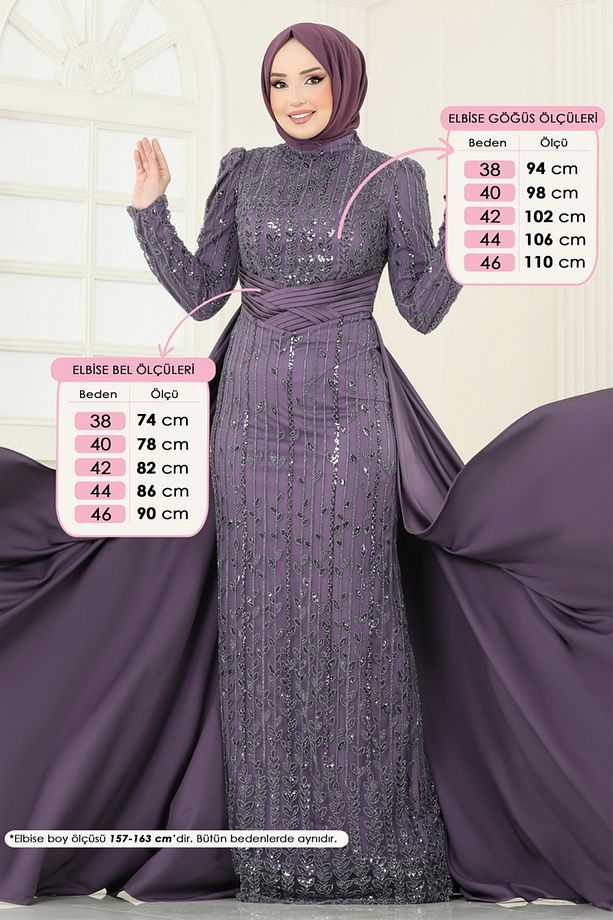 SUAL İşlemeli Pelerin Abiye 4909D170 Koyu Lila - 2