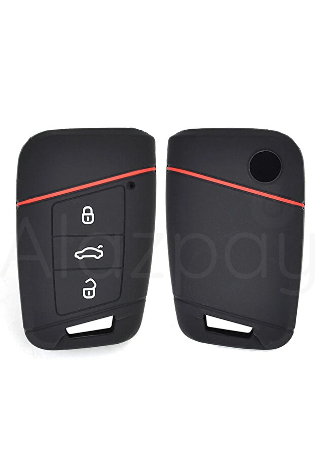 Volkswagen Compatible Passat, Golf, Arteon, Tiguan Flat Silicone Key Cover (White Red)