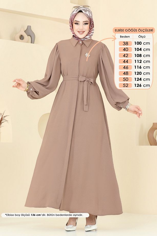 Gizli Düğmeli Elbise Ferace 0037BG354 Koyu Vizyon - 2