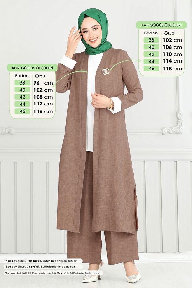 Yandan Yırtmaçlı Üçlü Takım 1774LVN1041 Koyu Vizyon - 1