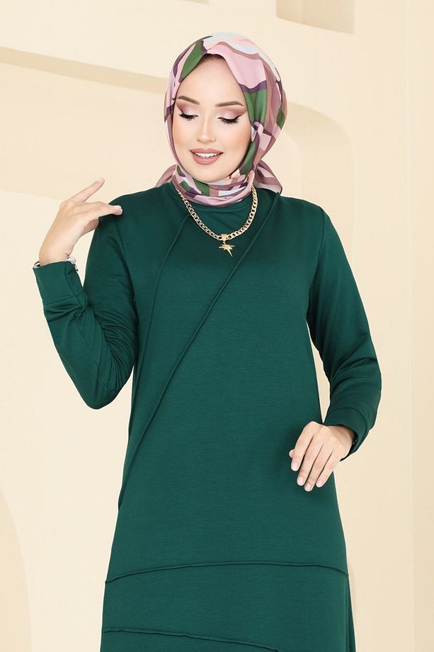 Nervür Detaylı Tesettür Tunik 2673AYD574 Açık Zümrüt - 2
