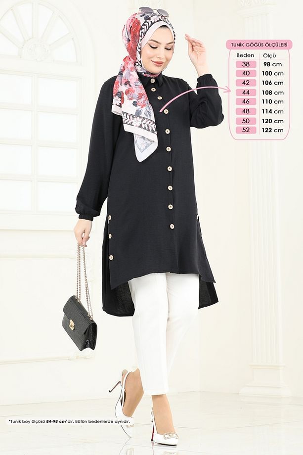 Yırtmaç Düğmeli Tesettür Tunik 008MR1078 Siyah - 1