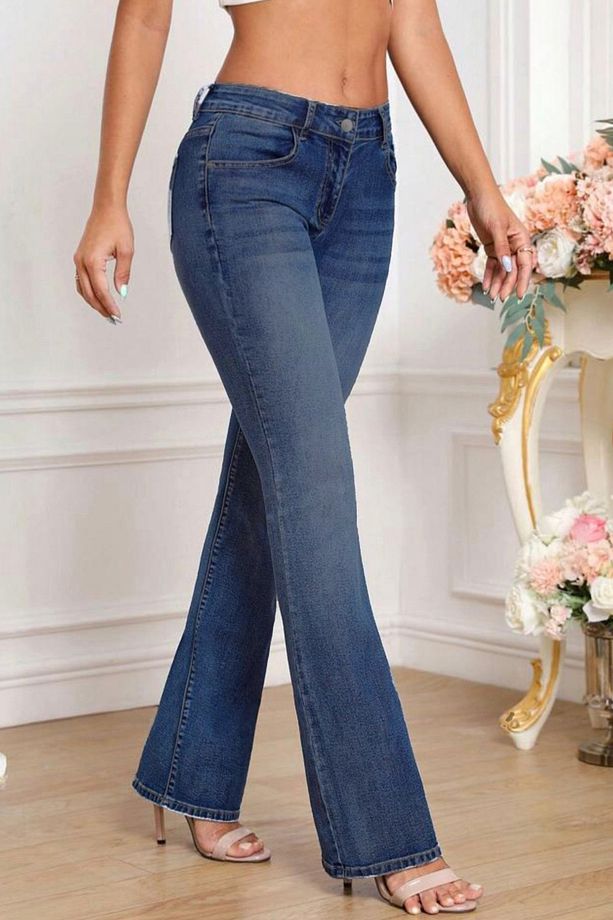 Yüksek Kalite Kadın 5 Cep Düşük Bel İspanyol Paça SkinnyFit Esnek Jean Pantolon C619-Mavi - 6