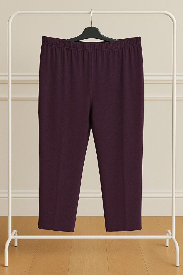 Women's Mother Elastic Waist Comfort Comfortable Fit Front Striped Combed Cotton Trousers