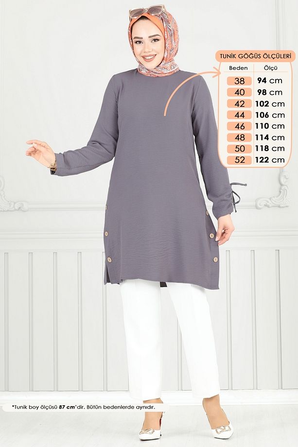Yırtmaç Düğmeli Tesettür Tunik 016MR1078 Antrasit - 1