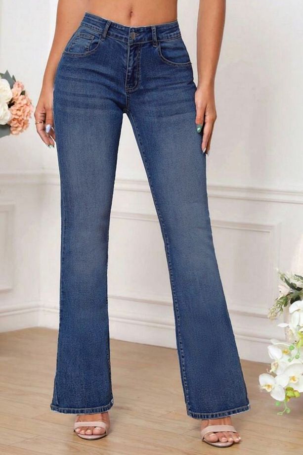 Yüksek Kalite Kadın 5 Cep Düşük Bel İspanyol Paça SkinnyFit Esnek Jean Pantolon C619-Mavi - 4
