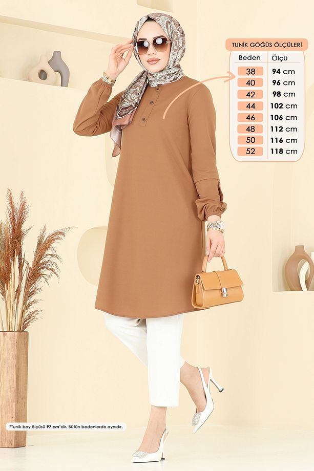 Aksesuar Düğmeli Tunik 1799MH427 Taba - 4