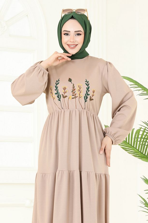 Nakış İşlemeli Tesettür Elbise 23010UKB139 Vizyon - 3