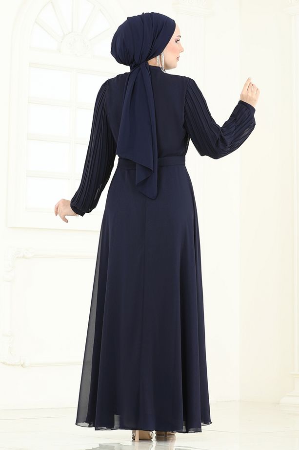 Taşlı Şifon Abiye 0404ALG474 Koyu Laci - 4