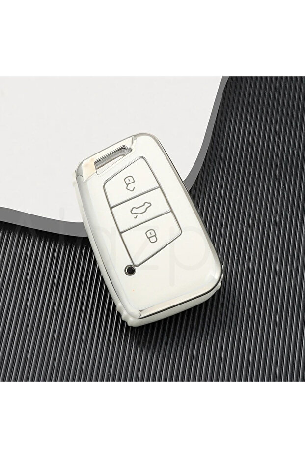Volkswagen Compatible Passat, Golf, Arteon, Tiguan Silver Edge Tpu Key Case Cover (White)