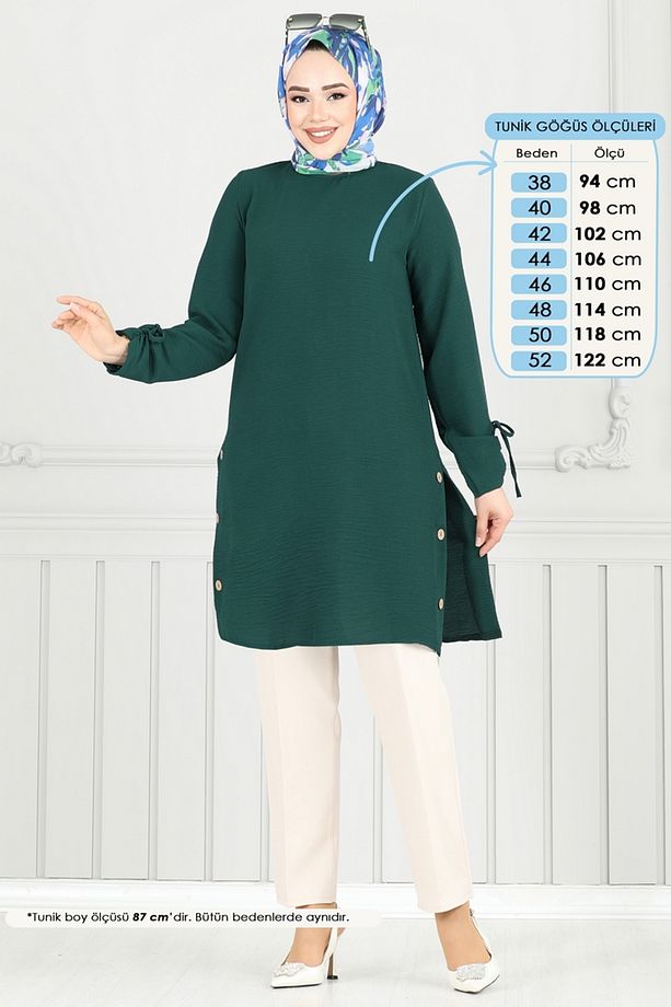 Yırtmaç Düğmeli Tesettür Tunik 016MR1078 Zümrüt - 4