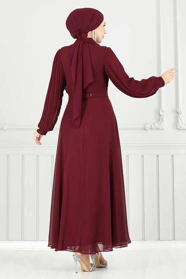 Taşlı Şifon Abiye 0404ALG474 Bordo - 4