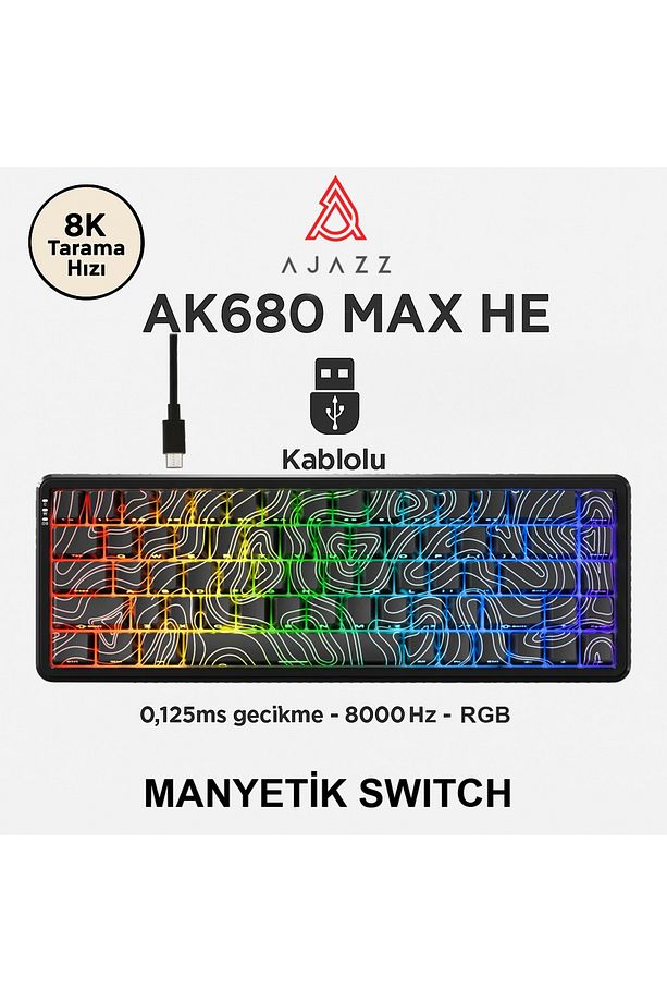 Ak680 Max Rapid Trigger Manyetik Switch Mekanik Kablolu Klavye Rgb 0.125 Ms Ultra Düşük Gecikme - 1