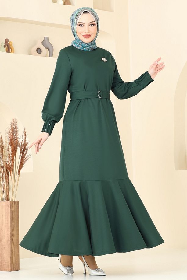 Kolları Taşlı Tesettür Elbise 397DVL817 Zümrüt - 5