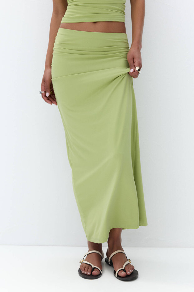 Büzgülü poliamid midi etek - 2