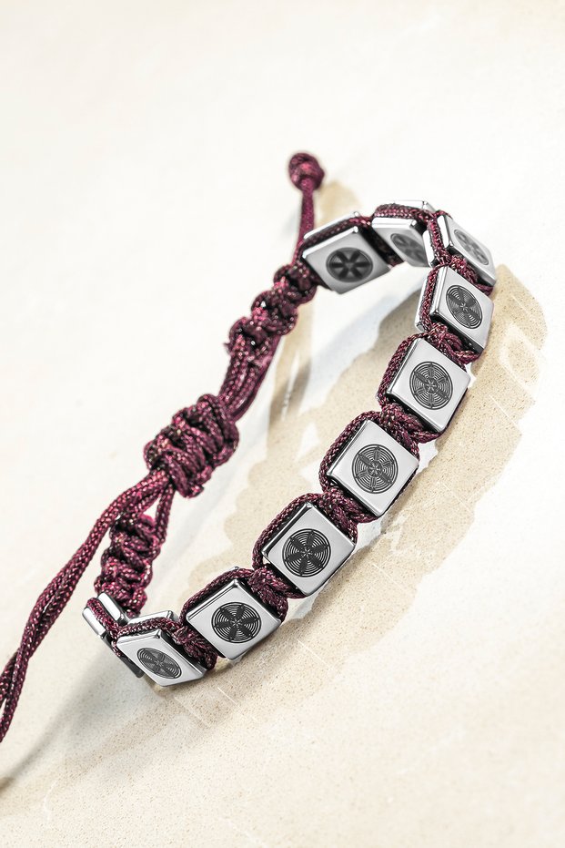 Silver Colored Hematite Stone Adjustable Drawstring Men's Bracelet