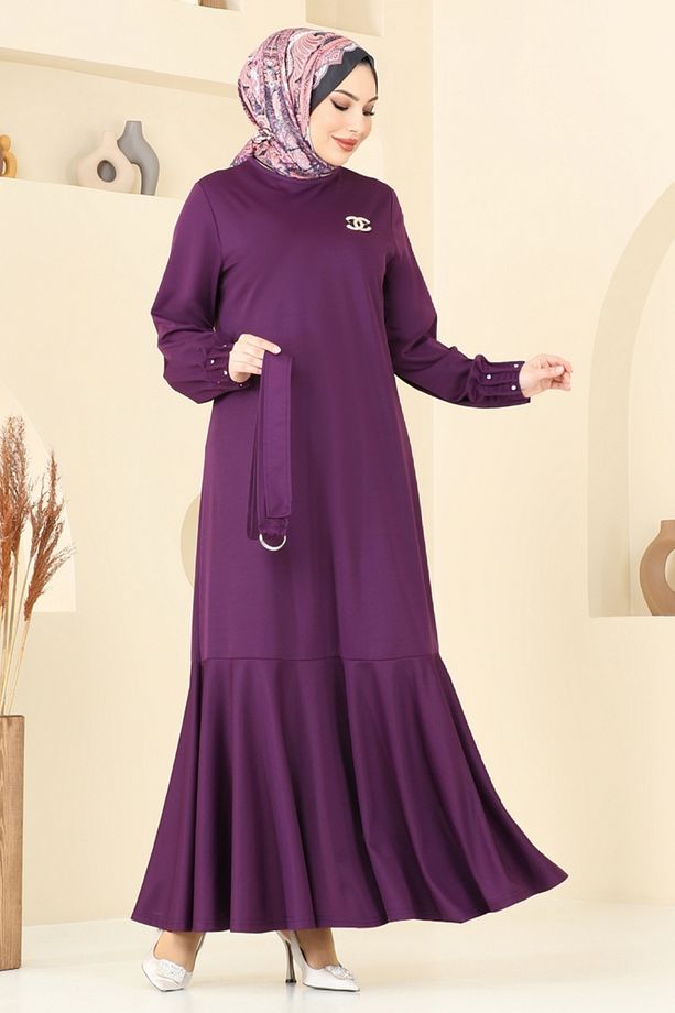Kolları Taşlı Tesettür Elbise 397DVL817 Mor - 2