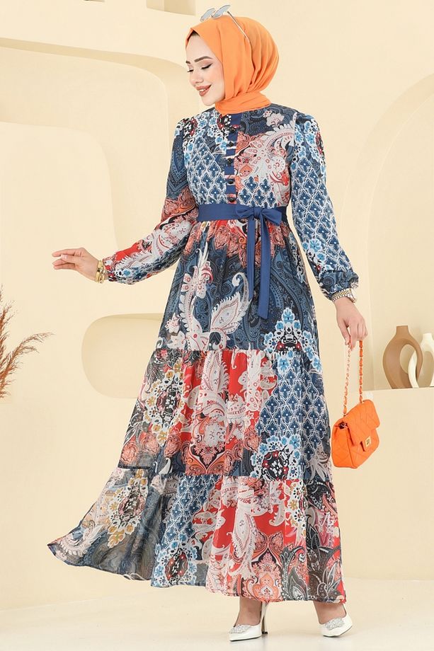 Etnik Desen Şifon Elbise 5297AL357 Laci - 6