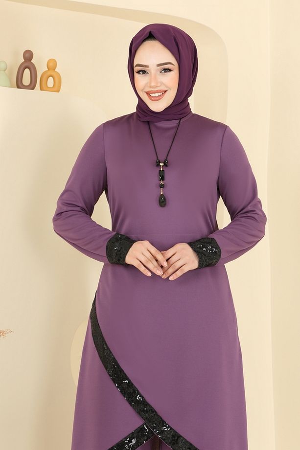 Kolyeli Pul Payet Takım 4559ASMK1074 Lila - 3