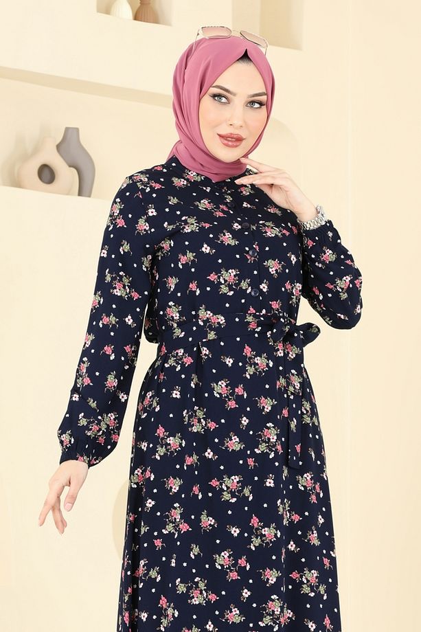 Çiçek Desenli Viskon Elbise 4065ZNN863 Laci - 3