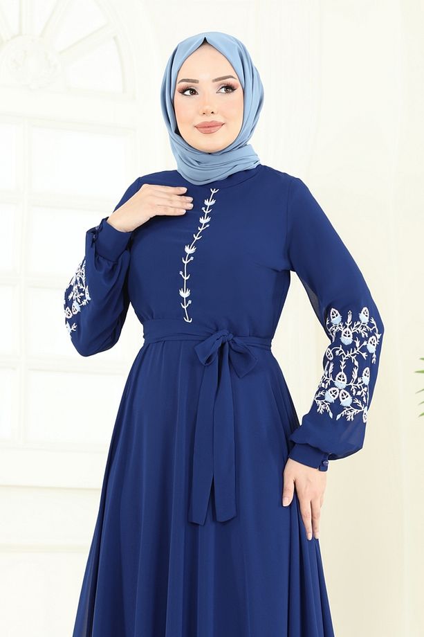Nakış İşlemeli Şifon Elbise 8022AB368 Laci - 3