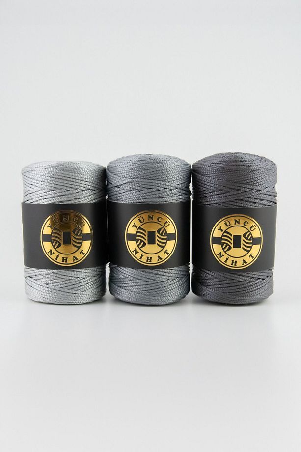 200 gr 200 Mt 2.5 Mm Polyester Makrome Ipi Gri 108 Çanta Ipi Supla Ipi Örgü Ipi - 3