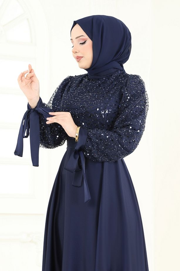 Pul İşlemeli Saten Abiye 5670EDF311 Laci - 3